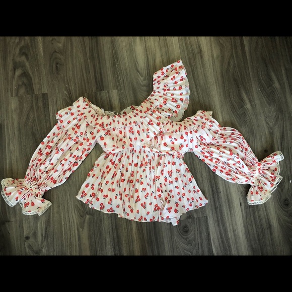 Self-Portrait Lace Asymmetrical Floral Print Top - Picture 5 of 5